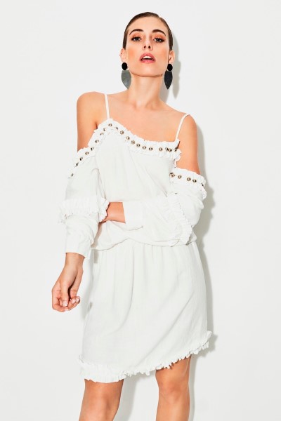 VESTIDO TETE BY ODETTE WHITE SHOULDERS DRESS