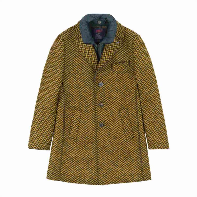 ABRIGO HOMBRE BOB CAPPOTTO MONOPETTO CON COLLO IN PIEDI MOSTAZA