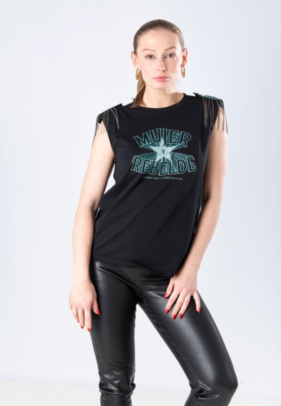 CAMISETA ANIMOSA MUJER REBELDE NEGRA