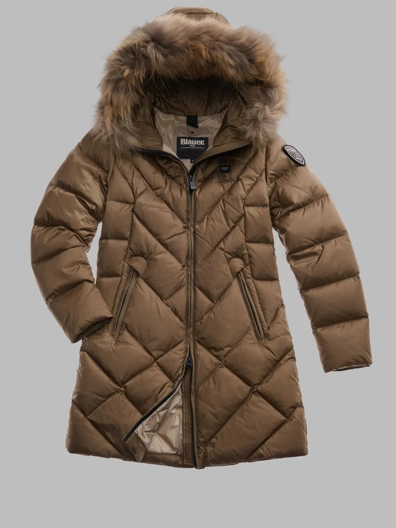 CHAQUETA BLAUER LARGA DE PLUMÍFERO ALTHEA CON LÍNEAS GEOMÉTRICAS MARRON