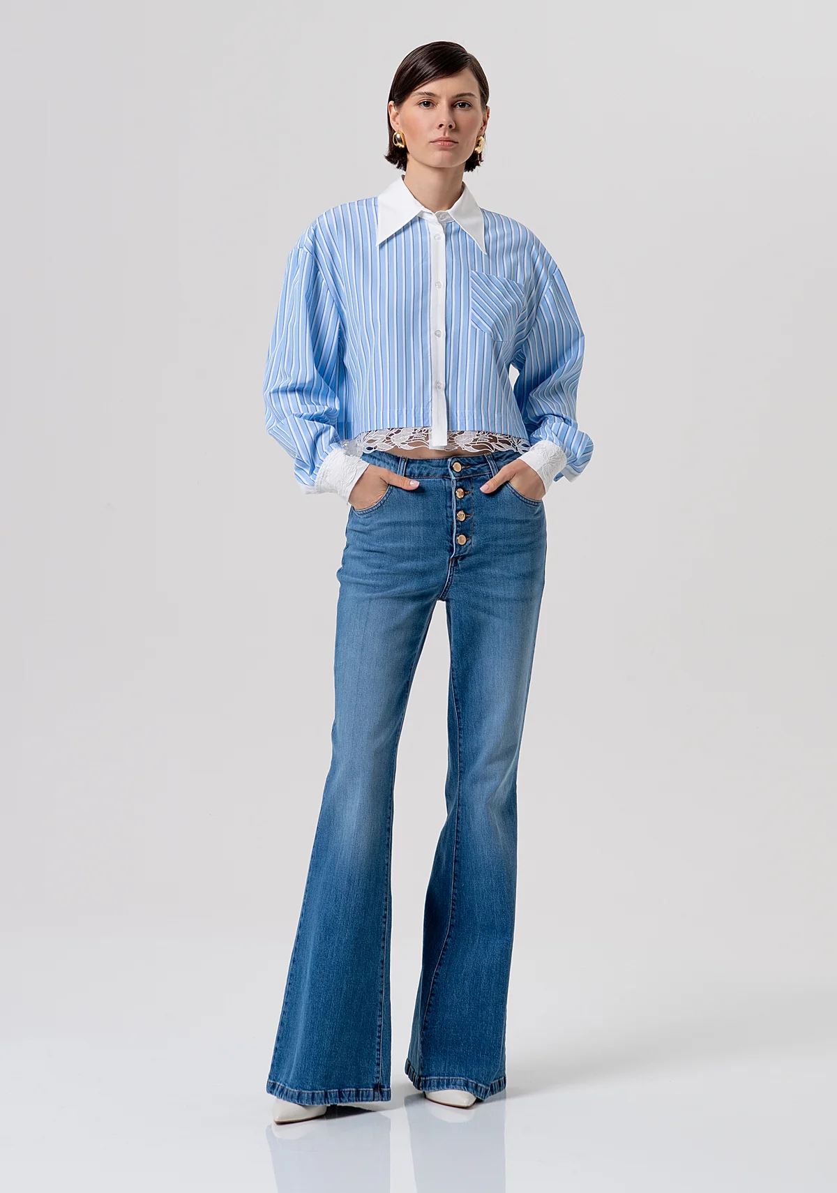 Camisa Fracomina STRIPED WHITELIGHTBLUE