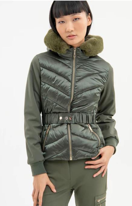 ABRIGO PARA MUJER FRACOMINA PADDED COAT WITH FAKE FUR GREEN ARMY