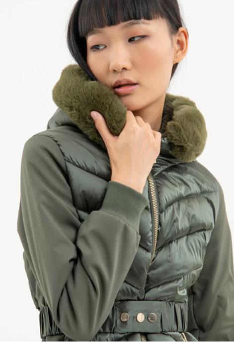 ABRIGO PARA MUJER FRACOMINA PADDED COAT WITH FAKE FUR GREEN ARMY
