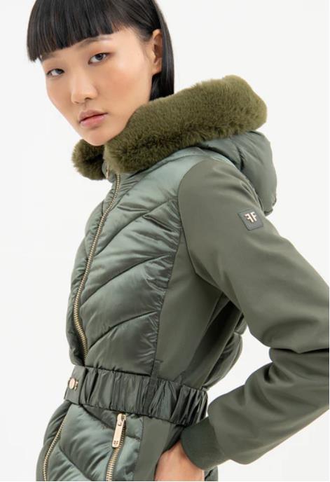 ABRIGO PARA MUJER FRACOMINA PADDED COAT WITH FAKE FUR GREEN ARMY