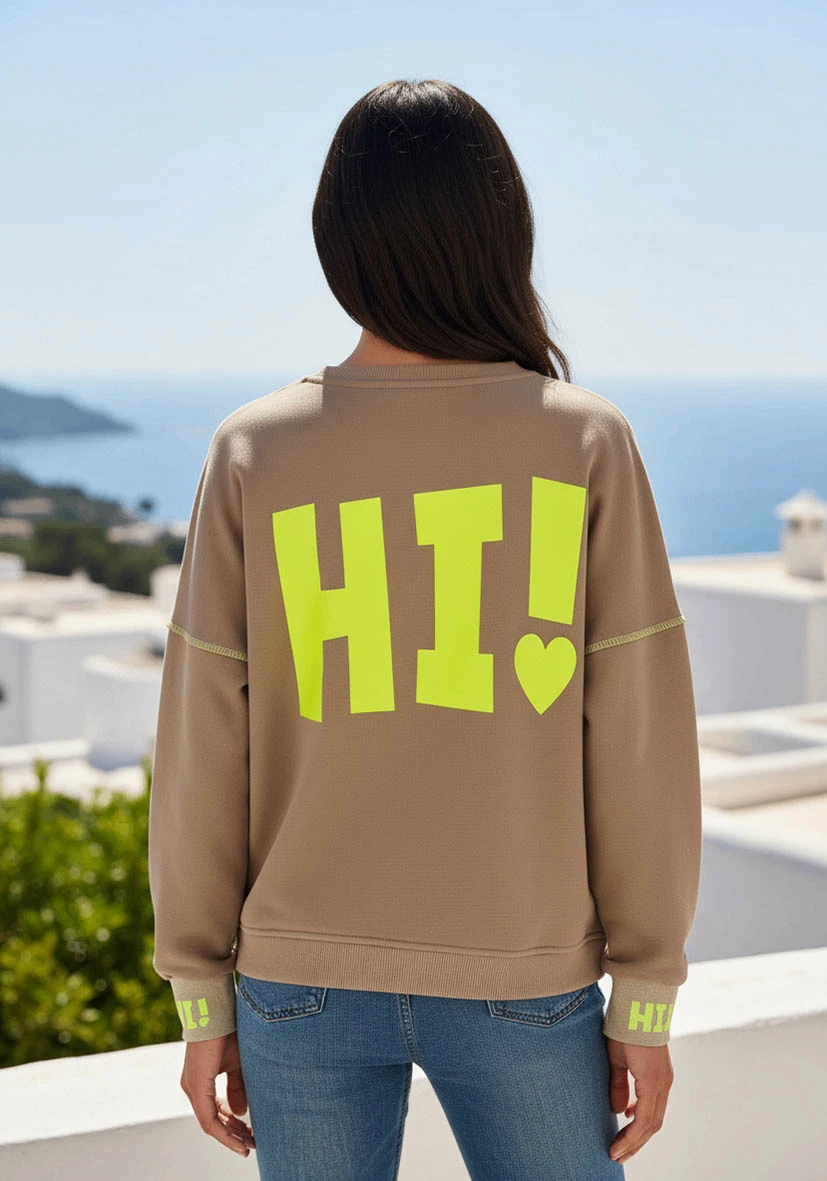 Sudadera Cuello redondo ancho Roundneck Hi! – sand