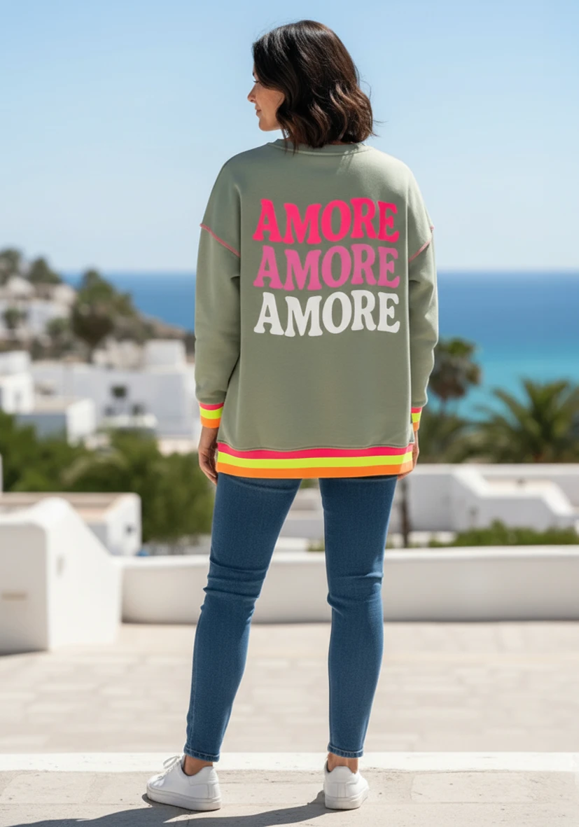 Sudadera Cuello redondo ancho Roundneck Kiss Amore – almond