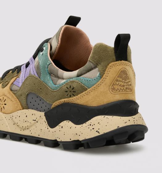 YAMANO 3 MAN Suede and technical fabric sneakers - camo petrol