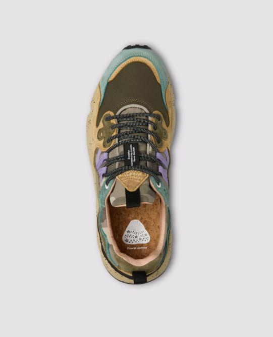YAMANO 3 MAN Suede and technical fabric sneakers - camo petrol