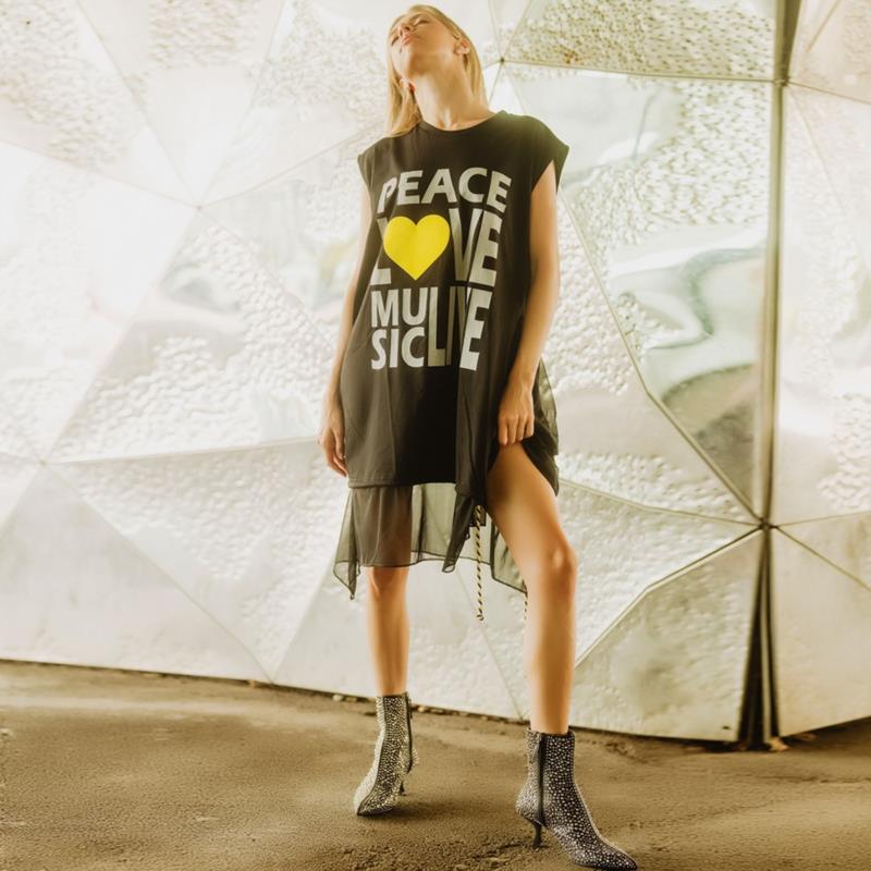 VESTIDO BE HAPPINESS PEACE LOVE MUSIC