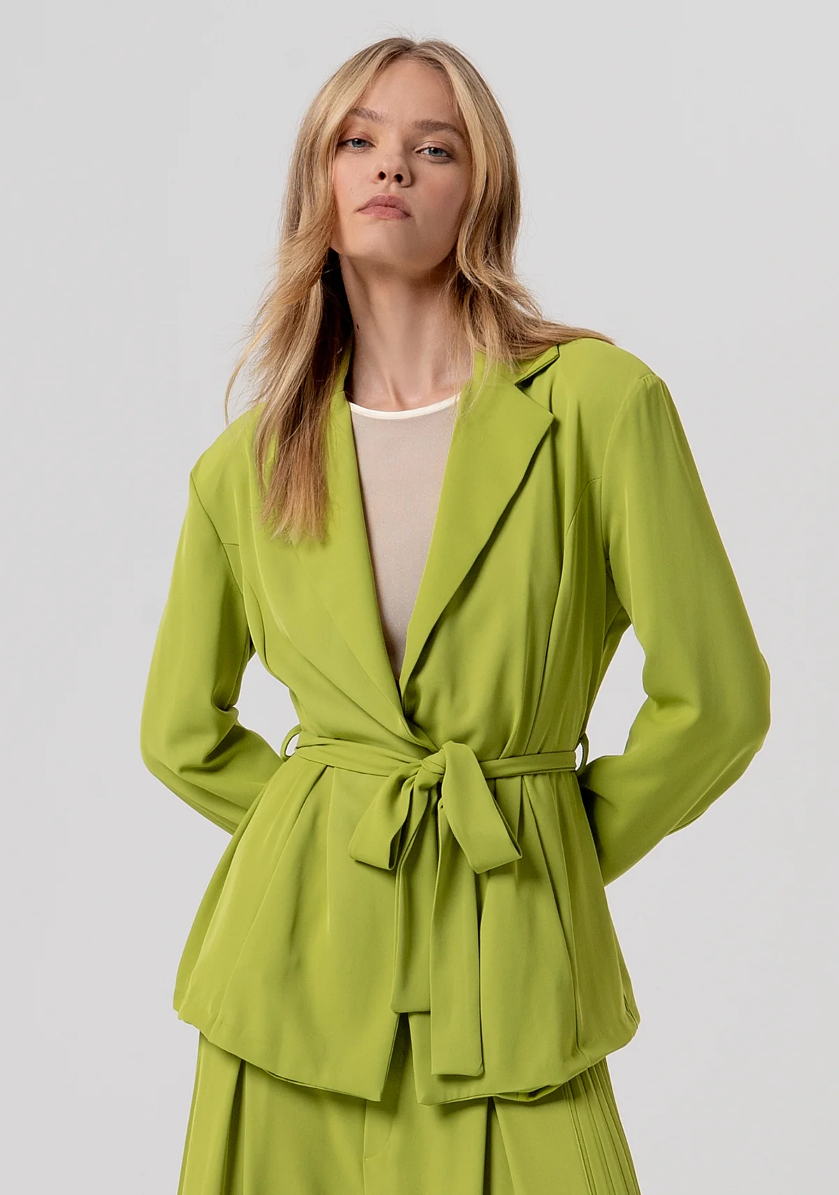 Chaqueta Fracomina Long Tailor With Belt Olive
