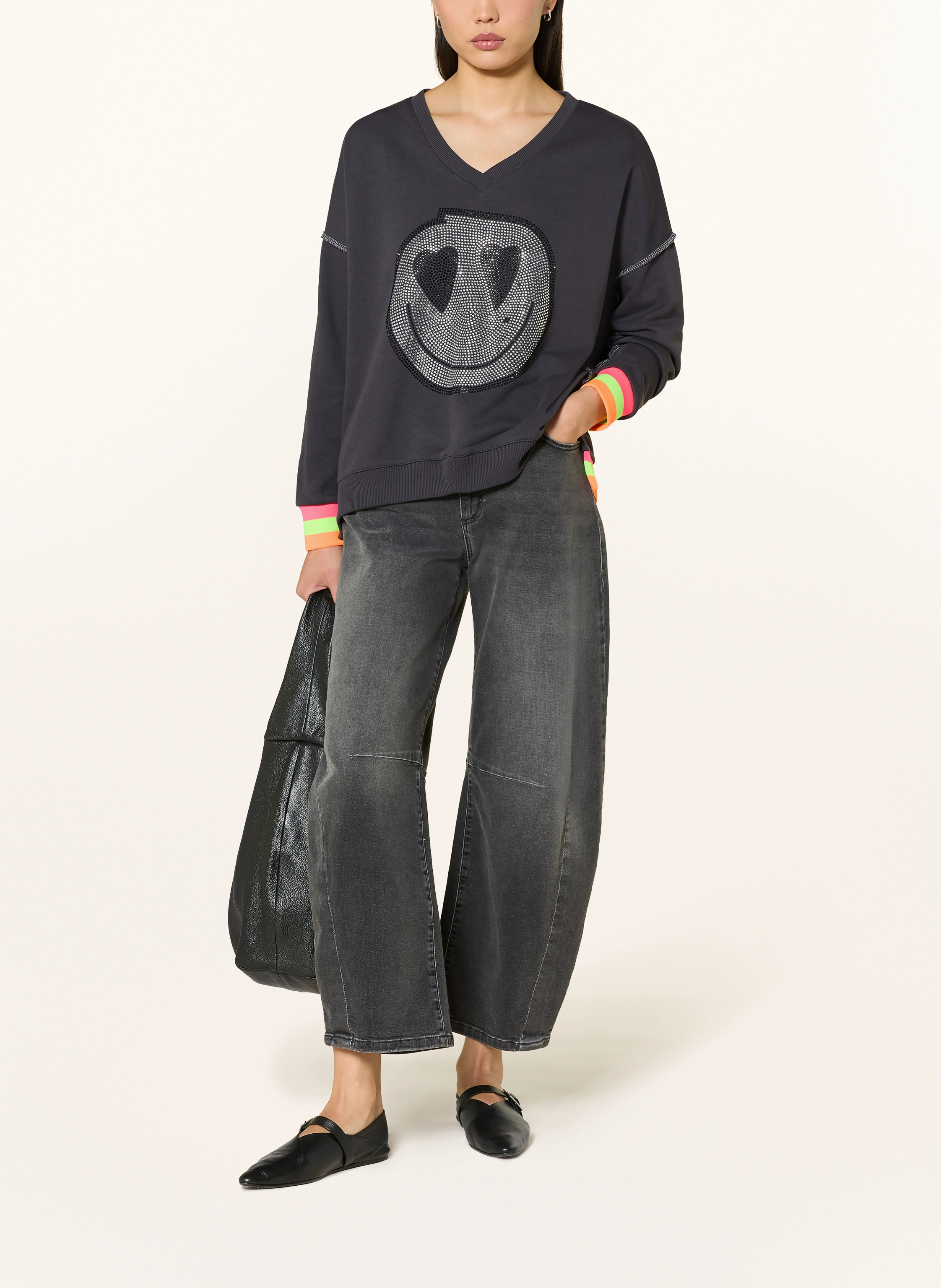 V Neck Rise and Shine anthracite