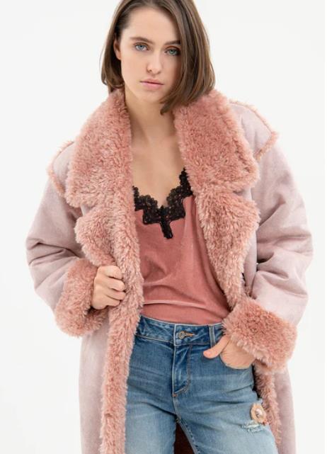 ABRIGO PARA MUJER FRACOMINA SHEARLING FAKE FUR LONG COAT POWDER