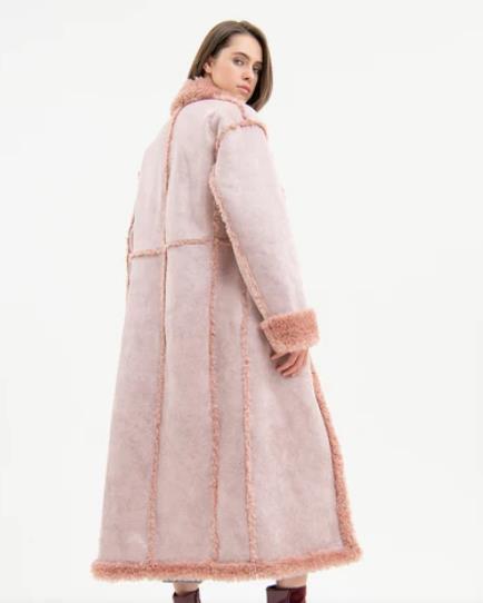 ABRIGO PARA MUJER FRACOMINA SHEARLING FAKE FUR LONG COAT POWDER