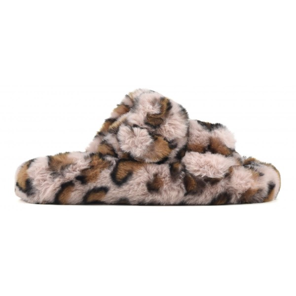 ZAPATILLA PELUDA COLORS OF CALIFORNIA DE DOS BANDAS CON ESTAMPADO DE LEOPARDO Y HEBILLAS