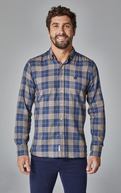 CAMISA CUADROS ALTONADOC AZUL Y BEIGE