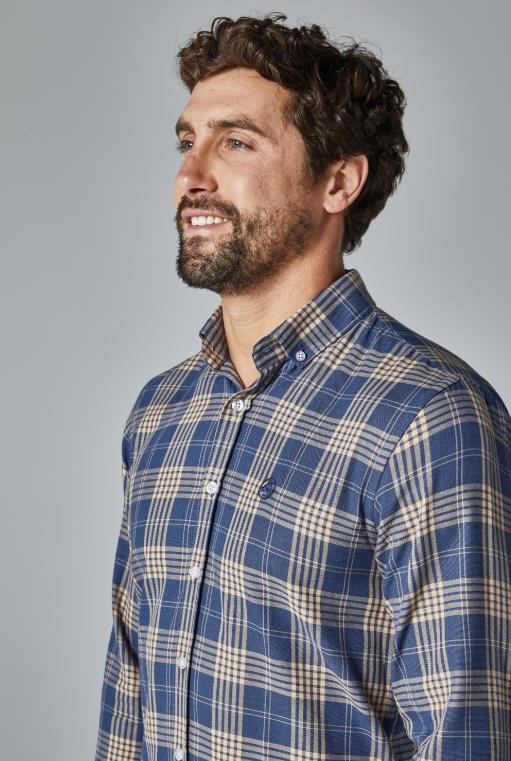 CAMISA CUADROS ALTONADOC AZUL Y BEIGE