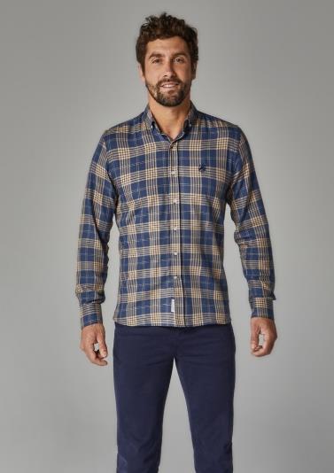 CAMISA CUADROS ALTONADOC AZUL Y BEIGE