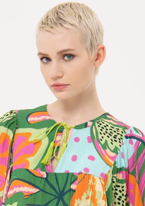 Short blouse wide fit FRACOMINA with tropical pattern