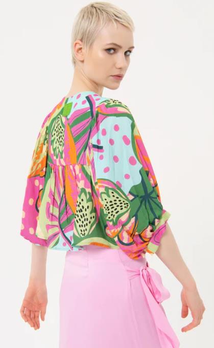 Short blouse wide fit FRACOMINA with tropical pattern