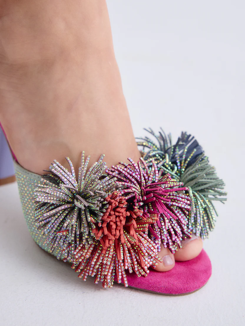 SANDALIA JENIFER-725 TELA NARANJA VERDE