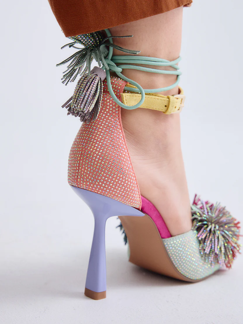 SANDALIA JENIFER-725 TELA NARANJA VERDE