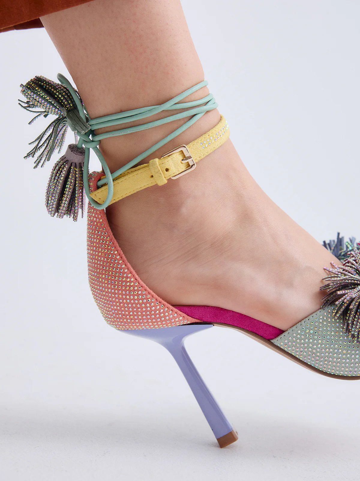 SANDALIA JENIFER-725 TELA NARANJA VERDE