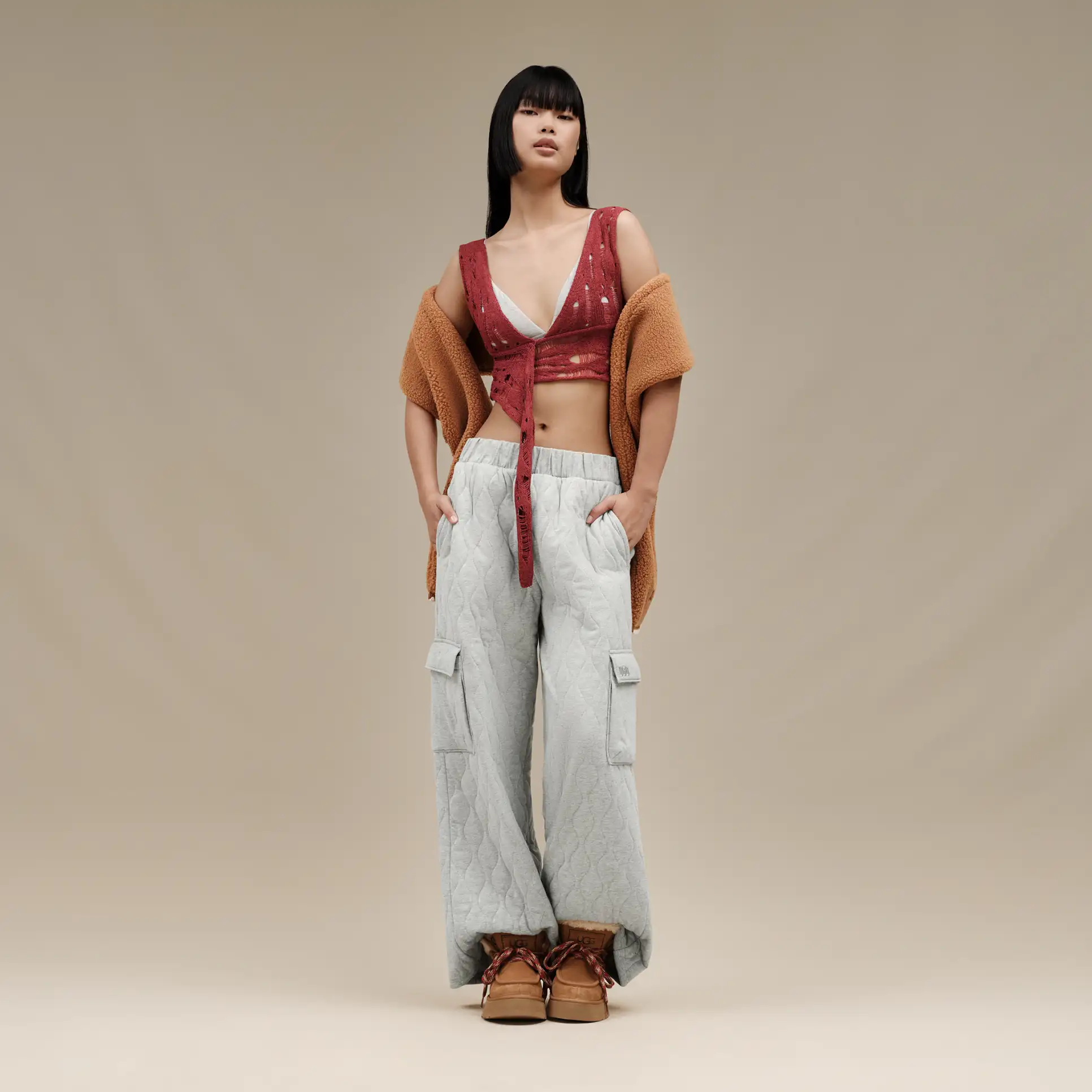 Mujer Bufanda ondulada UGGfluff Chestnut