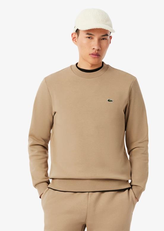 Sudadera LACOSTE de cuello redondo de felpa BEIG