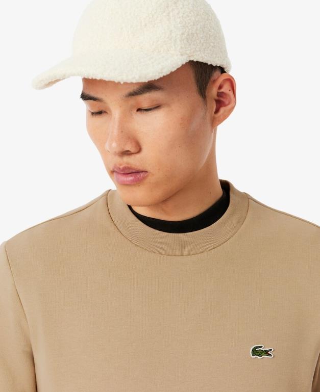 Sudadera LACOSTE de cuello redondo de felpa BEIG