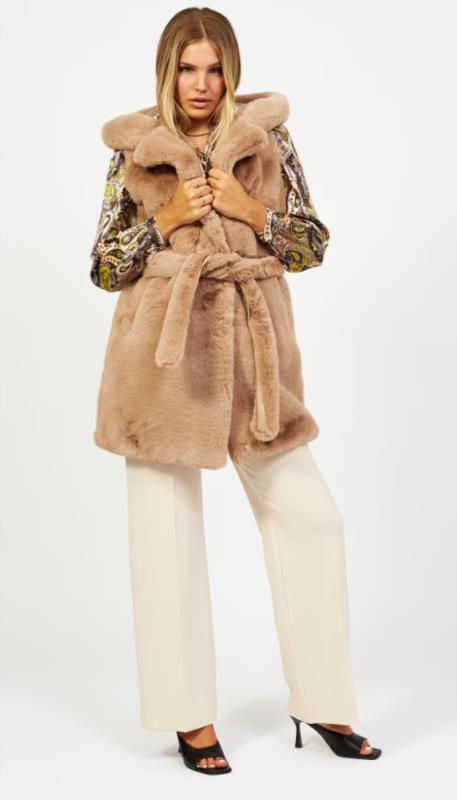 CHALECO PARA MUJER FRACOMINA FAKE FUR GILET WITH BELT MUD