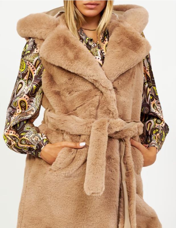 CHALECO PARA MUJER FRACOMINA FAKE FUR GILET WITH BELT MUD