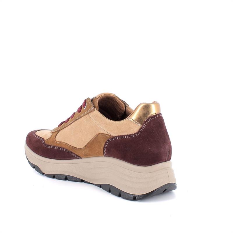 Zapatillas deportivas gore-tex con cuña para mujer marron y burdeos con cordones