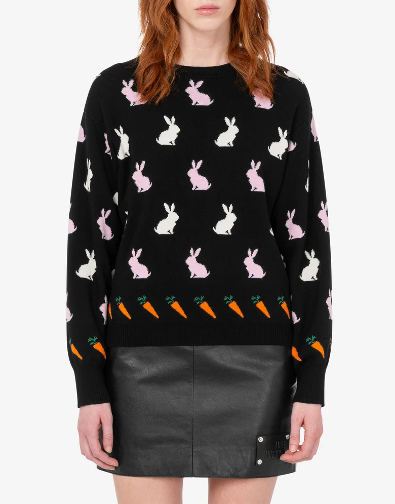 Jersey de lana extrafino con motivos bordados Love Moschino 