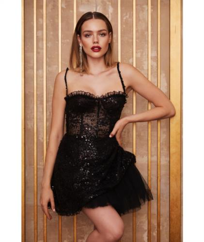 VESTIDO LE CRUEL ENCAJE NEGRO CORSE